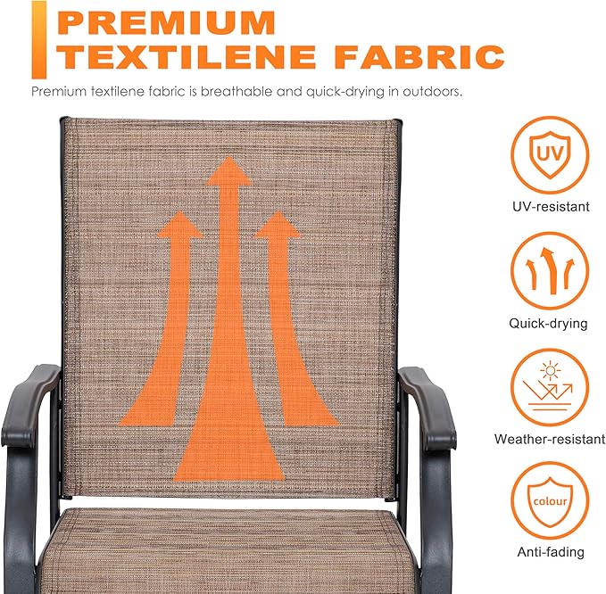 UU Garden Patio Dining Chairs Set of 2, Outdoor Chairs with Armrest, Indoor/Outdoor Chairs Backyard Deck Garden Chair, Restaurant Kitchen Dining Textilene Chair,Brown