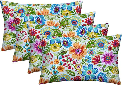 RSH DECOR: Lumbar Throw Pillows Set of 4 | 20” x 12" | All-Weather Spun Fabric | Water and Fade-Resistant | Outdoor Support Pillows for Patio Furniture | Gregoire Fresco - Made in USA
