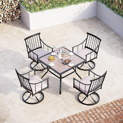 Sophia & William 5 Pieces Patio Furniture Set for 4 People, Metal Patio Outdoor Dining Set with Imitation Wood Patio Table and Swivel Chairs, Conversation Bistro Set for Garden, Yard, Poolside