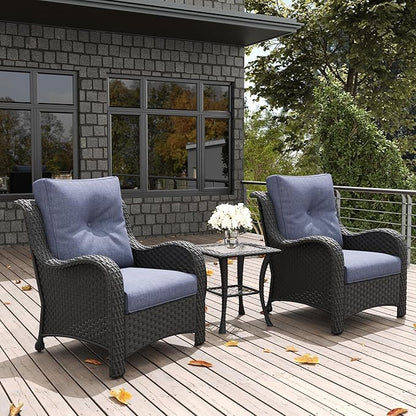 LayinSun 3 Pieces Outdoor Patio Furniture Set, Rattan Wicker Chairs Sets with Armchairs and Coffee Table