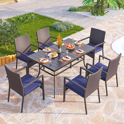 PHI VILLA 4 Pieces Patio Cushioned Rattan Chairs, Outdoor Modern PE Wicker Dining Armchair with Removable Cushions for Deck, Yard, Porch
