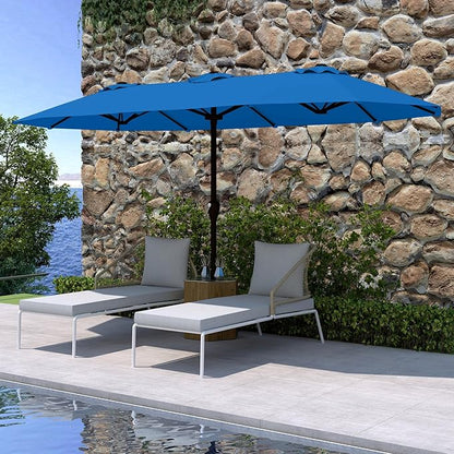 15FT Double Sided Patio Umbrella with Base Included Large Outdoor Market Umbrella with Crank Handle, UV Resistant Canopy, Sturdy Frame for Garden, Poolside, Deck, Royal Blue