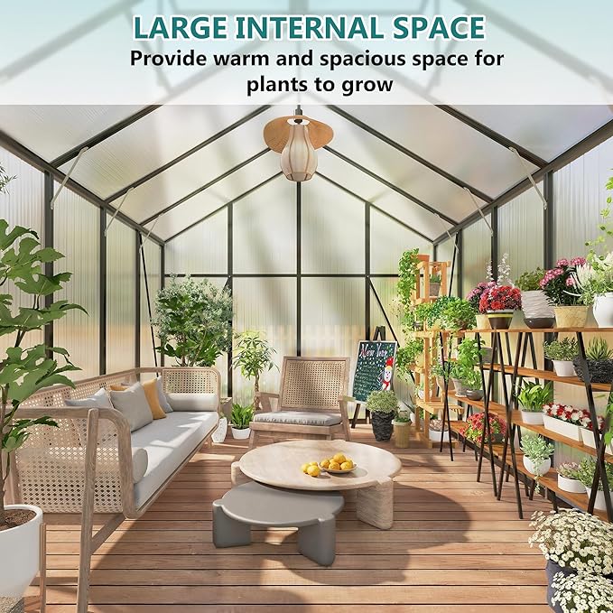 10 * 14 * 8.7FT Greenhouse for Outdoors,Polycarbonate Greenhouse with Stronger Wind Protection and Roof Vent,Walk-in Large Aluminum Sunroom Winter Proof,Black