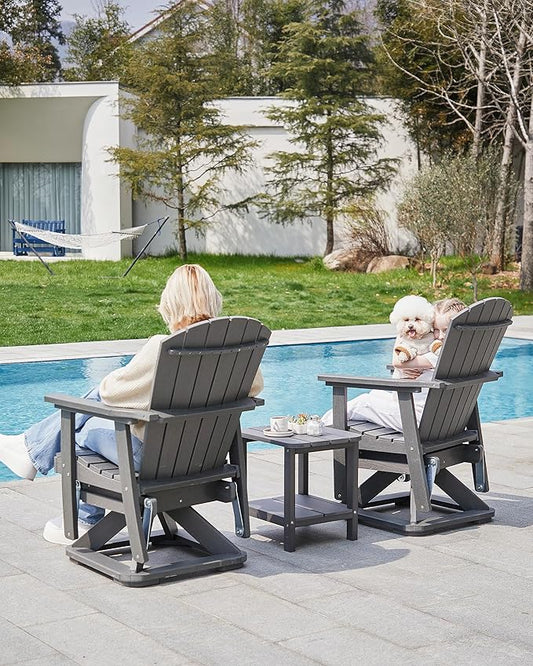 SERWALL Adirondack Swivel Glider Chair, HDPE Swivel Glider Set of 4 for Outdoor, All-Weather Glider Chair for Porch, Balcony, Slate Grey