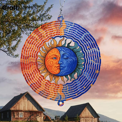 Personalized Sun & Lunar Wind Spinner 3D Stainless Steel, Sun Garden Spinner Hanging Outdoor Decor, Wind Spinners Outdoor, Custom Gift for Grandmother, Mom, Wife