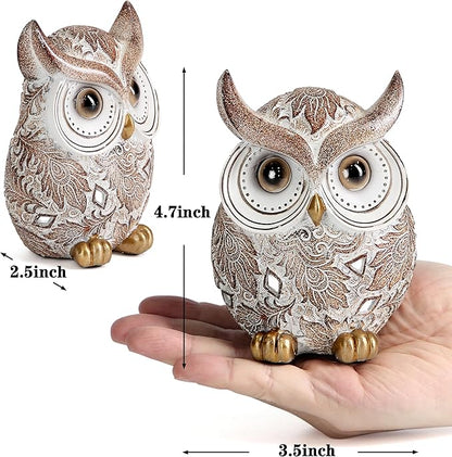 Owl Statue and Figurine for Home Decor Accents Adorable Owl for Shelf Bookshelf Bedroom Living Room Office Table Desk Modern Decorations Animal Sculpture for Birds Lovers