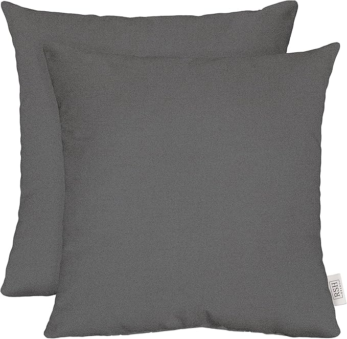RSH DECOR: Sunbrella Square Throw Pillows Set of 2 | 20" x 20" | Water and Fade-Resistant Performance Fabric | Outdoor Pillow Covers with Down-Alternative Inserts | Made in USA (Cast Charcoal Grey)