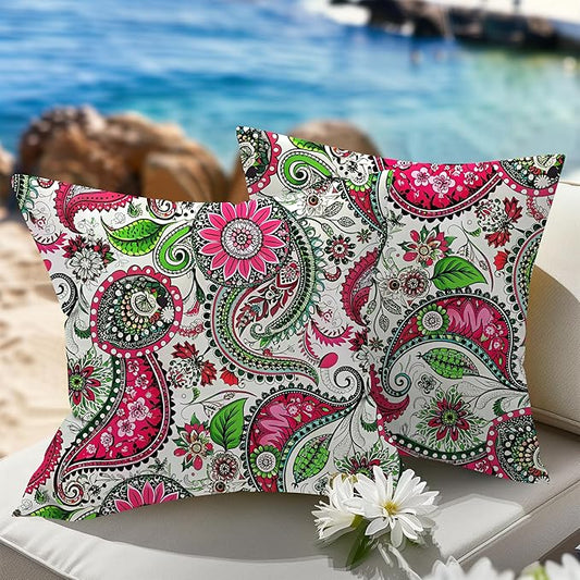 WOLKI Waterproof Outdoor Pillows 26x26 Feather and Down Filled Throw Pillow for Patio Furniture, Outside Decorative Pillow Set of 2 Flower