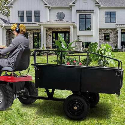 750 LBS Heavy Duty ATV Trailer Tow Behind Steel Dump Cart, 15 Cu. Ft Garden Utility Trailer with Removable Sides & Rear Hitch for Riding Lawn Mower Tractor, Black