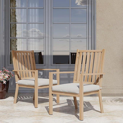 Patio Dining Chair Set of 2, Aluminum Outdoor Dining Chairs with Waterproof Cushions, Metal Outdoor Patio Furniture Seating for Porch, Balcony, Deck, Backyard, Light Wood Color