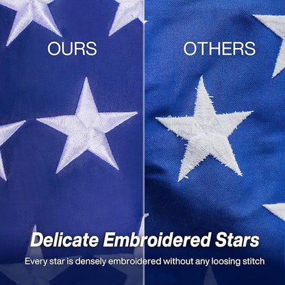 American Flag 3x5 ft Outdoor Long Lasting US Flag, Heavy Duty Polyester, Embroidered Stars, Sewn Stripes, Brass Grommets, UV Protection Perfect for Outdoors! USA Flag