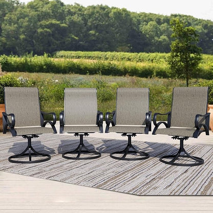 Outdoor Patio Swivel Dining Chairs Set of 4, All-Weather Swivel Rocker Chairs with Textilene High Back and Black Rust-Proof Metal Frame, Perfect for Patio, Lawn, Garden, or Backyard, Brown
