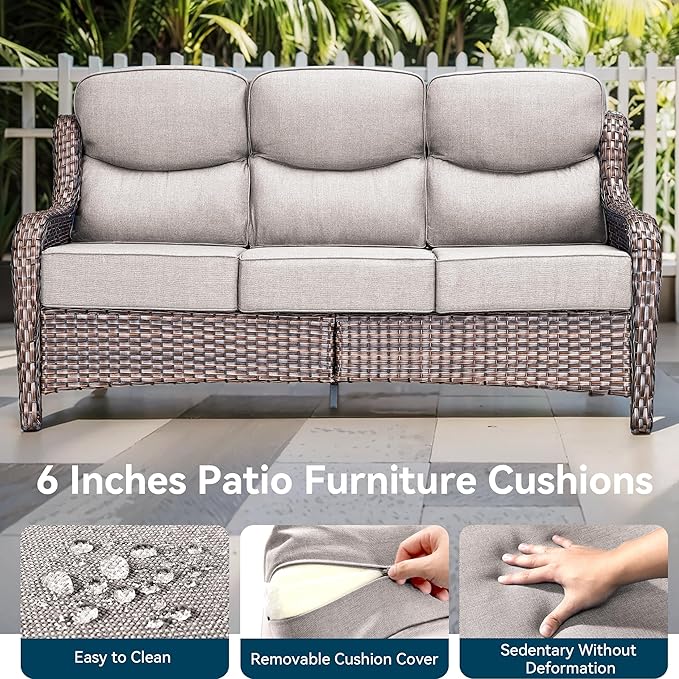 Luxury High Back Outdoor Furniture 6-Inch Thick Cushions with 50,000 BTU Gas Propane Fire Pit Tablet, Patio Furniture Set with Swivel Chairs, 6 PCS for Porch, Balcony, Deck and Yard