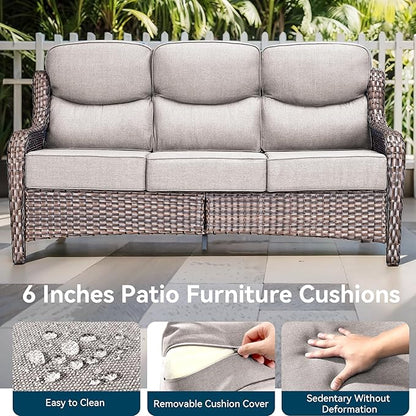 Luxury High Back Outdoor Furniture 6-Inch Thick Cushions with 50,000 BTU Gas Propane Fire Pit Tablet, Patio Furniture Set with Swivel Chairs, 6 PCS for Porch, Balcony, Deck and Yard