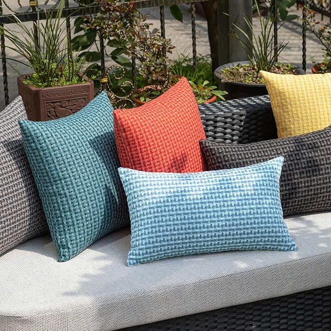 Kevin Textile Outdoor Waterproof Throw Pillow Covers Pack of 2 Farmhouse Decorative Cushion Covers for Garden Patio Tent Balcony Bench Couch Sofa 12x20 Inch, Light Blue