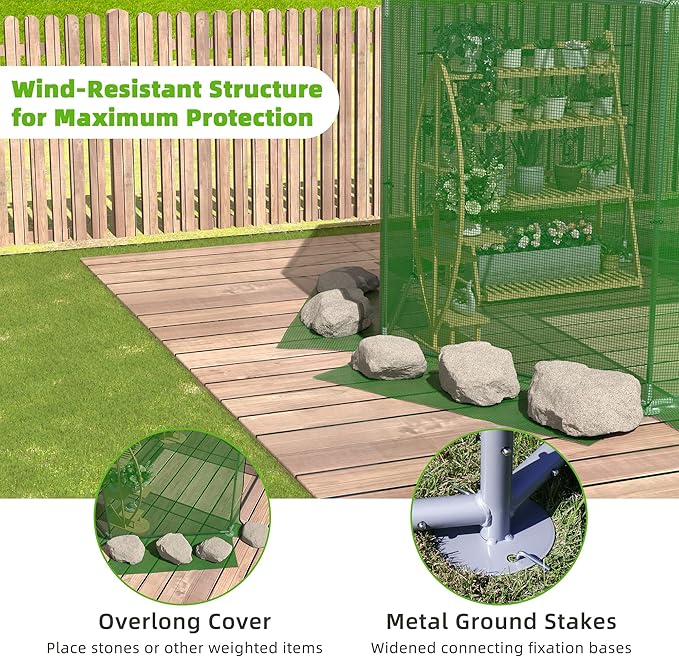 MU 13.4x13.4x8.8 FT Greenhouses for Outdoors, Heavy-Duty Green House for Outside, Walk in Winter Greenhouse with 180g Double Layer PE Cover, Ground Stakes, Great for Garden/Patio/Backyard