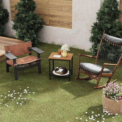 Outdoor Side Table with Storage, 2-Tier Patio End Tables Weather Resistant, Black Outdoor Accent Table,Small Side Table for Pool, Deck, Garden