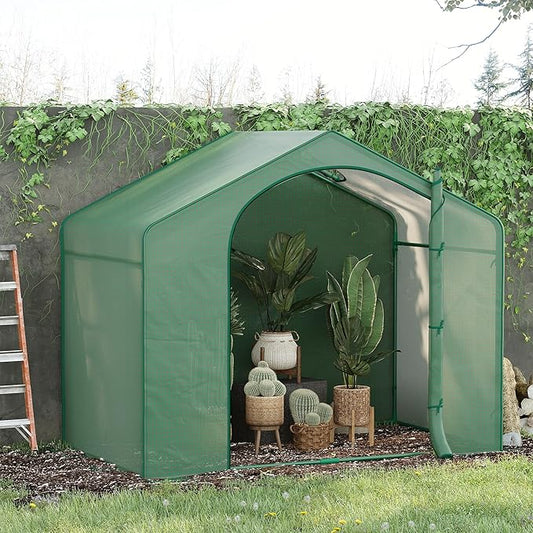Outsunny 6' x 3' x 5' Portable Walk-in Greenhouse, PE Cover, Steel Frame Garden Hot House, Zipper Door, Top Vent for Flowers, Vegetables, Saplings, Tropical Plants, Green