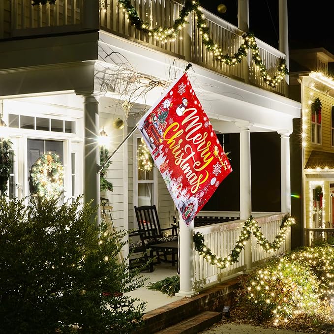 XIFAN Christmas Flag Double Sided 3x5 ft Outdoor, Large Merry Christmas Banner with Red Gnome Buffalo Plaid Truck Xmas Tree Snowman, Winter Holiday Gift Wall Decor Decoration