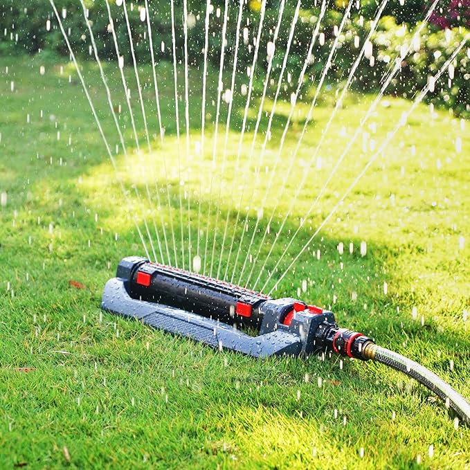 Eden 94094 Turbo Oscillating Sprinkler, Covers Up to 4,000 sq. ft., 18 Precision Nozzles, Adjustable Range and Width Tabs, Flow Control, Weighted Base, Quick Connect Starter Set