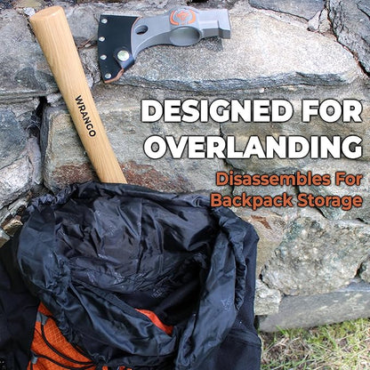 Titanium Camping Axe - 18" & 11.5" Wood Hickory Handles - Tomahawk Axe Hammer End - 2-Piece Slip-Fit Design - Includes Blade Sheath and 2 Handles - Survival Axe