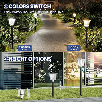 HIGH-Power 2-in-1 Warm&Cold,8 Pack Super Bright Solar Lights Outdoor IP65 Waterproof,3000/12000K Pathway Lights,Up to 28 Hrs for Yard,Patio,Landscape,Sidewalk,Driveway,Lawn