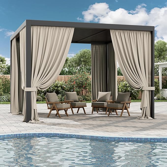Gazebo Universal Replacement Privacy Curtain,10'×10' Gazebo Outdoor Waterproof Curtains, 4-Panels Sidewall Curtains with Double Zipper for Patio Canopy, Garden and Backyard (Curtain Only)