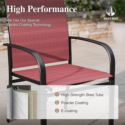 HERA'S HOUSE Patio Dining Chairs Set of 8, 36" Textilene Fabric Outdoor Chair with Wrought Iron Metal Frame Support 350lbs for Lawn Garden Backyard Kitchen, Red