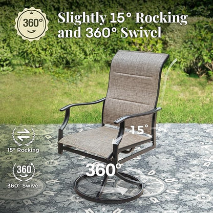 Patio Dining Set, 7 Person Outdoor Table and Chairs, 6 x Textilene Swivel Dining Chairs and 60" Rectangle Black Table, for Cozy Garden Settings, Grayish Brown