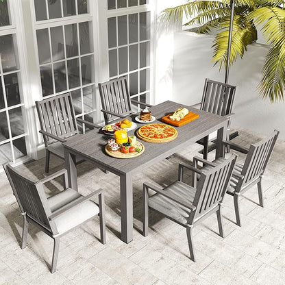 Patio Dining Chair Set of 2, Aluminum Outdoor Dining Chairs with Waterproof Cushions, Metal Outdoor Patio Furniture Seating for Porch, Balcony, Deck, Backyard, Gray