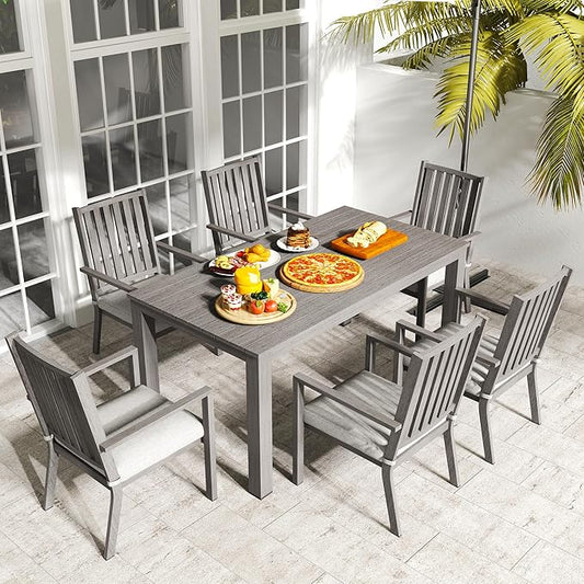 Patio Dining Chair Set of 2, Aluminum Outdoor Dining Chairs with Waterproof Cushions, Metal Outdoor Patio Furniture Seating for Porch, Balcony, Deck, Backyard, Gray