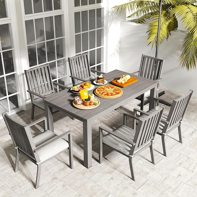 Patio Dining Chair Set of 4, Aluminum Outdoor Dining Chairs with Waterproof Cushions, Metal Outdoor Patio Furniture Seating for Porch, Balcony, Deck, Backyard, Gray
