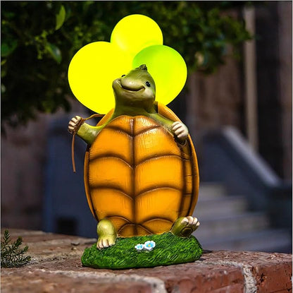 WHIMSYNOOK 10.2" Resin Turtle with Balloon Solar LED Garden Statue Light, Ideal for Porch, Lawn, Yard, Housewarming, or Birthday Gifts for Mom, Family, and Turtie Lovers