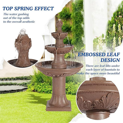 Italian Outdoor Water Fountains Garden Decor - 48.4''H Fountains and Waterfalls Outside, Large Cascading Indoor Floor-Standing Resin Bubbler Fountain Features W/Pump for Patio, Yard (Brown)