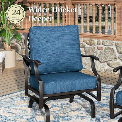 Patio Furniture Set 4 pcs, Outdoor Patio Furniture, 3-Seat Sofa, 2 Rocking Chairs, Coffee Table and 5.75" Extra Thick Cushion, Conversation Set for Backyard Deck, Gemstone Blue