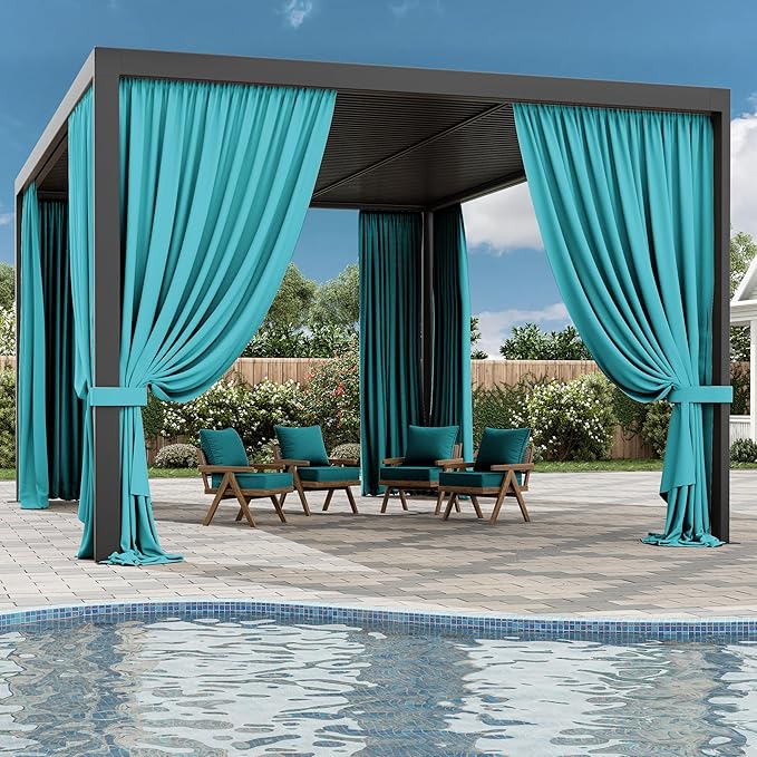 Gazebo Universal Replacement Privacy Curtain,12'×16' Gazebo Outdoor Waterproof Curtains, 4-Panels Sidewall Curtains with Double Zipper for Patio Canopy, Garden and Backyard (Curtain Only)