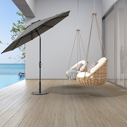 Midtown Umbrellas The Swilt 10 Feet Patio Umbrella in Sunbrella Cast Slate Acrylic Fabric - Fiberglass Ribs, Auto-Tilt Aluminum Frame For Backyard, Deck, Garden, Pool - White Pole