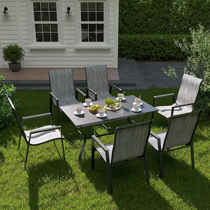 UDPATIO Patio Chairs Set of 6, Outdoor Stackable Dining Chairs with All Weather Breathable Textilene, High Back Metal Frame for Lawn Garden Backyard Deck, Grey White
