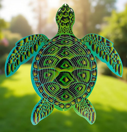 ISEO Turtle Wind Spinner for Yard and Garden, Hanging Outdoor Decor, Yard Art, Porch and Patio Decorations, Metal Wind Spinners Outdoor, Weather Resistant, 12”