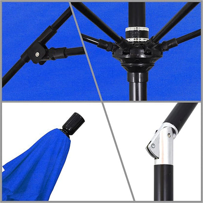 California Umbrella 9' Round Aluminum Pole Fiberglass Rib Market Umbrella, Crank Lift, Collar Tilt, Black Pole, Sunbrella Spectrum Mist