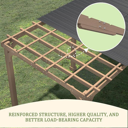 10 x 20 FT Wooden Grill Gazebo with Sloping Metal Roof, BBQ Gazebo with 5.5" Width Wood Posts & Rainwater Drainage for Barbecue, Garden, Backyard, Light Mocha Brown