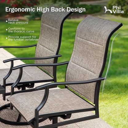 PHI VILLA Swivel Patio Dining Chair with 42" High Back, Padded Textilene Deep Seating Outdoor Chairs with Armrest & E-Coating Frame, All Weather-Resistant for Deck Lawn Garden, Set of 8