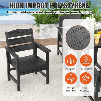 5-Piece HIPS Patio Dining Set, Outdoor Dining Table and Chairs Set with Umbrella Hole, Weatherproof Dining Table Set for 6 Person, Patio Furniture Set for Outside Deck, Black