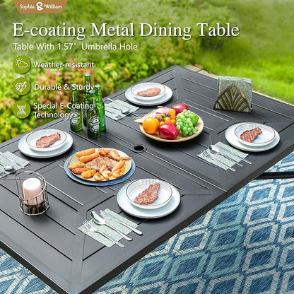 Sophia & William 7 Pieces Outdoor Patio Dining Set, 6 x Swivel Patio Dining Chairs and 64" Metal Dining Table, Outdoor Table and Chair Furniture Dining Set Support 300lbs（Blue）