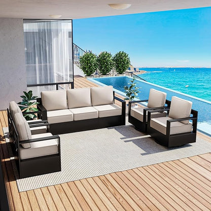 Outdoor Patio Furniture Set, 5-Piece Aluminum Patio Conversation Set All-Weather Metal Outdoor Sectional with 6 Inch Thick Cushions, Deep Setting for Garden, Outside and Porch