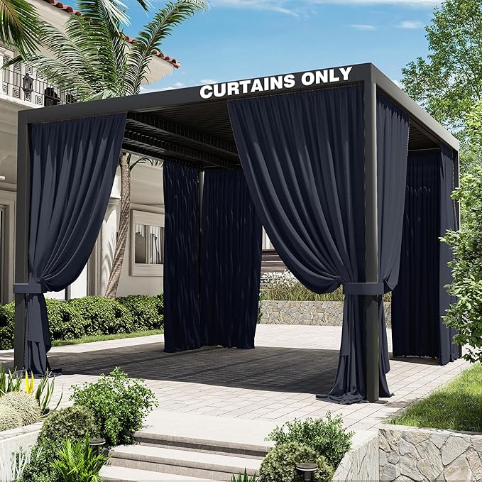 Gazebo Universal Replacement Privacy Curtain,12'×12' Gazebo Outdoor Waterproof Curtains, 4-Panels Sidewall Curtains with Double Zipper for Patio Canopy, Garden and Backyard (Curtain Only)