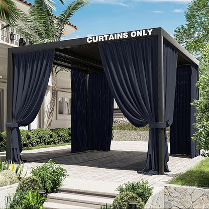 Gazebo Universal Replacement Privacy Curtain,12'×12' Gazebo Outdoor Waterproof Curtains, 4-Panels Sidewall Curtains with Double Zipper for Patio Canopy, Garden and Backyard (Curtain Only)