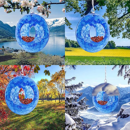 Yinns Mosaic Bird Feeders for Outside Hanging Fly Through Bird Feeder with Round Shape Solar Birdfeeder for Yard Garden Decor Bird Lvoers Gifts, 8-Inch Bule