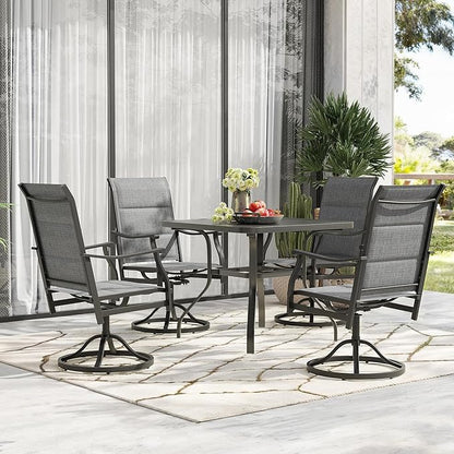 Swivel Patio Chairs Set of 4, Outdoor Patio Dining Chairs with Padded Textilene, Swivel & Rocker Metal Outdoor Dining Chairs All-Weather for Backyard, Gray Fabric with Black Frame