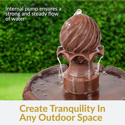 Sunnydaze 35" Solar 2-Tier Outdoor Water Fountain - Outdoor Water Fountain with Battery Backup and Pump - Rust